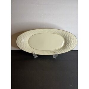 Lenox China,Cream Embossed Woven Gold Trim Serving Platter 13.5" X 6 1/4"